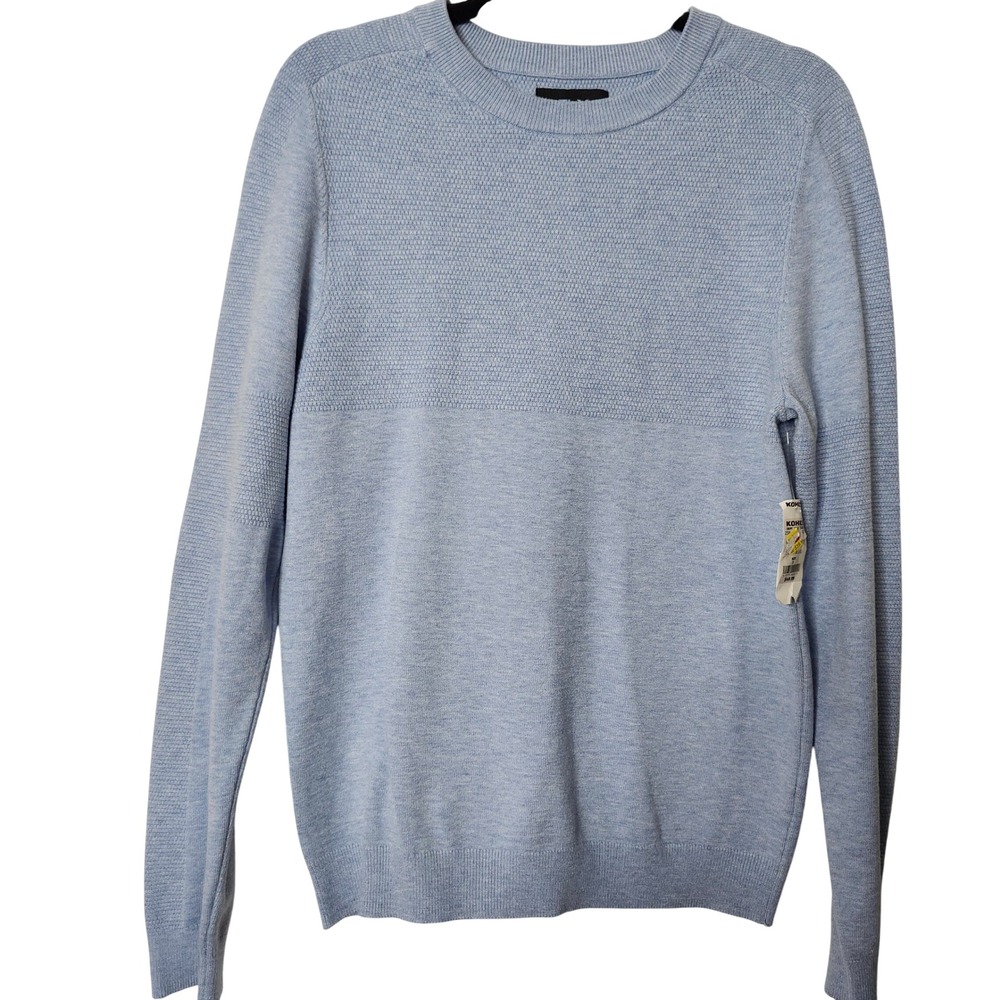 FLX Mens Light Blue Textured Waffle Knit Crewneck Sweater Small Viscose NEW